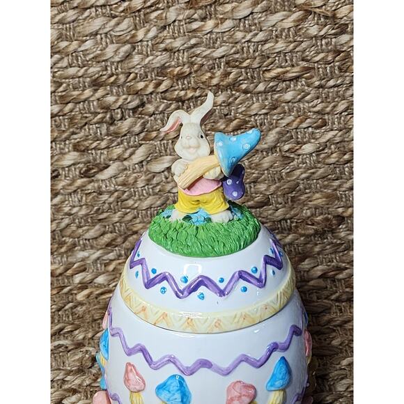 Long Rich Easter Egg Jar With Spring Mushrooms At Base 8.5" X 5" Holiday Decor - Picture 2 of 10